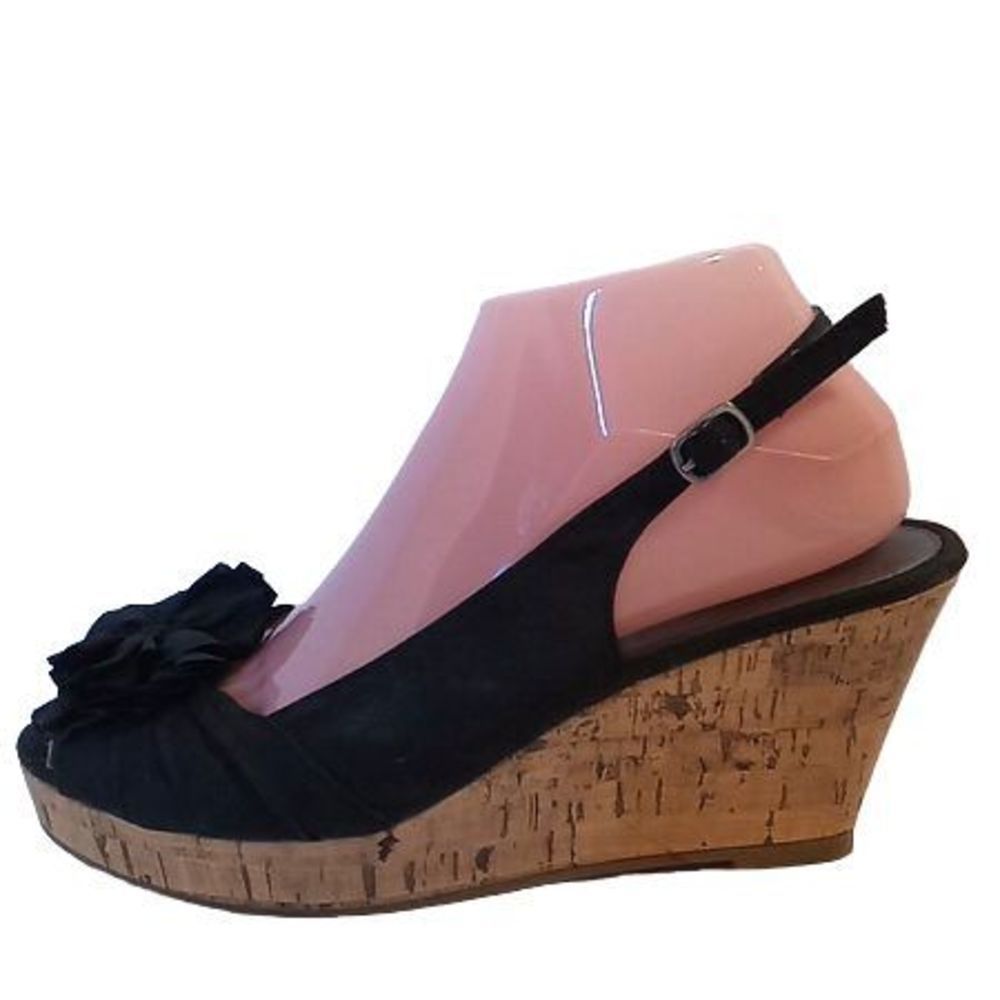 Jacqueline Smith Black Wedge Heels Open Toe Women's Size 8.5‎